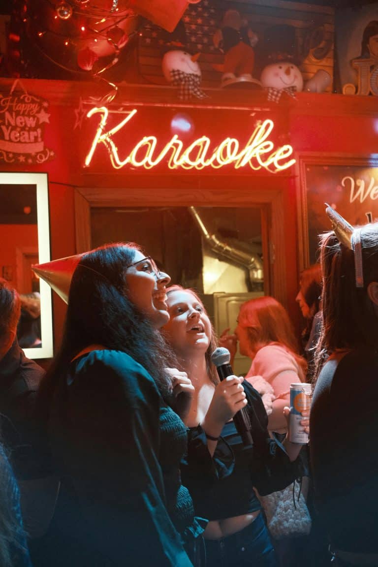 People singing and having fun at a karaoke hire party with friends